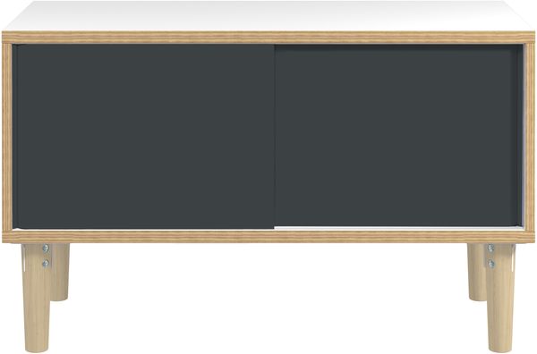 Poise Sideboard, Plywood, Schiebetüren in anthrazitgrau, 4 Füße aus Eiche, H 621 x B 1000 x 450 mm