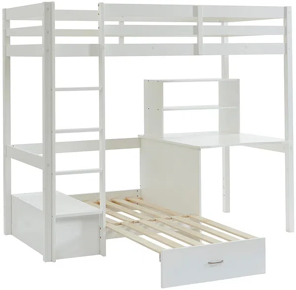 Vente-unique - GOLIATH Bett Holz, PlatteHolz, Platte Weiß - B 96,8 cm x H 178,8 cm x L 207,8 cm Bild 7