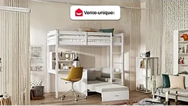 Vente-unique - GOLIATH Bett Holz, PlatteHolz, Platte Weiß - B 96,8 cm x H 178,8 cm x L 207,8 cm