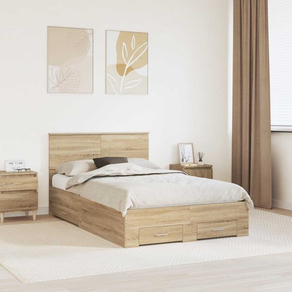 vidaXL Bettrahmen mit Kopfteil Sonoma-Eiche 135 x 190 cm Holzwerkstoff 3408274