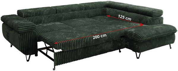 MKS Möbel 'Pablo L-Form' Ecksofa mit Schlaffunktion, verstellbare Kopfstützen, Grün, Cordstoff, ohne Topper, Rechts Bild 6