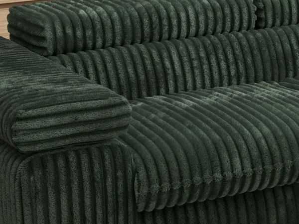 MKS Möbel 'Pablo L-Form' Ecksofa mit Schlaffunktion, verstellbare Kopfstützen, Grün, Cordstoff, ohne Topper, Rechts Bild 5
