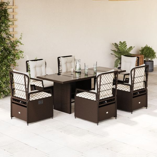 vidaXL 7-tlg. Garten-Essgruppe mit Kissen Braun Poly Rattan 3262926