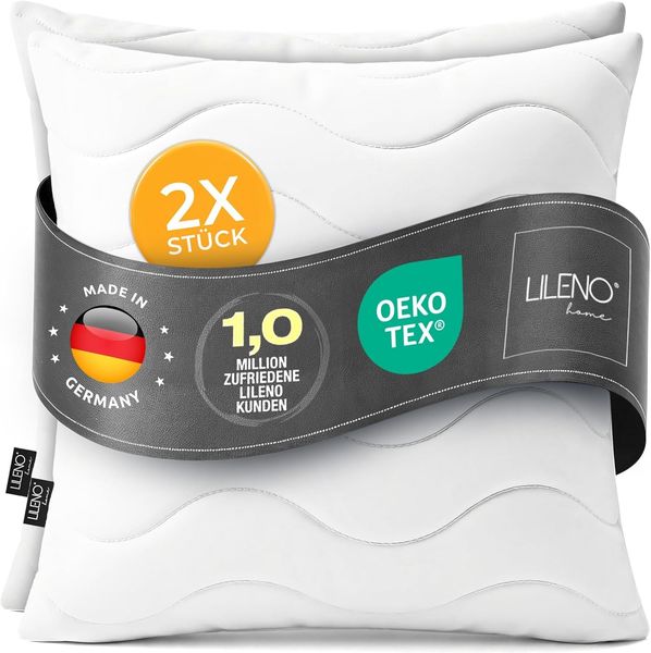 LILENO HOME Kopfkissen 40x40 (2er Set) – 95 °C waschbar, Oeko-Tex & Made in DE – Allergiker Kissen 40x40 für himmlischen Schlaf – Haut schmeichelndes & geruchsfreies Pillow