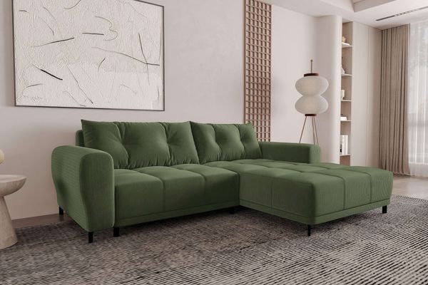 99rooms Massimo Ecksofa Cordstoff POSO Khaki mit Schlaffunktion Rechts