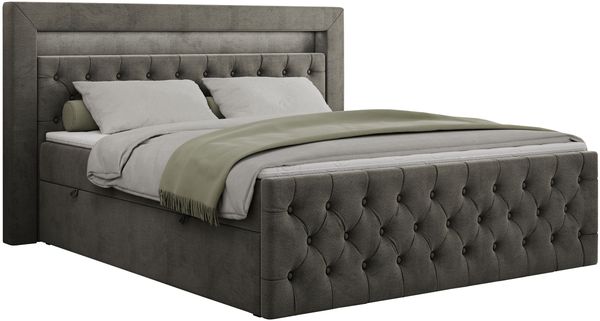 Mks Möbel 'Gold-9' Boxspringbett mit Bettkasten und LED-Beleuchtung, 180x200 cm, Dunkelgrau, Velours, Hart (H4) Bild 3