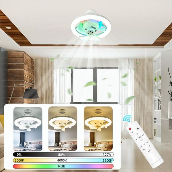 PRIISF LED Deckenleuchte mit Ventilator Deckenlampe Deckenventilator mit Beleuchtung, Ø26cm 40W, 360 ° Schüttelkopf Saugventilatorlicht, E27, Lüfter mit Licht Dimmbar 3000-6500K mit Fernbedienung Timer Leiser LED
