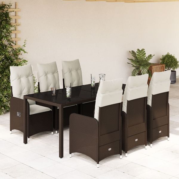 vidaXL 7-tlg. Garten-Bistro-Set mit Kissen Braun Poly Rattan 3277069