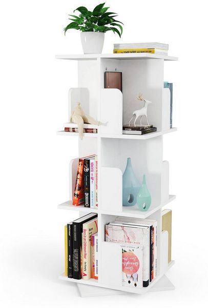 JEOBEST Bücherregal Drehbare Bücherregal mit 12 Fächern, Schmales Bücherregal, 1-tlg, 3 Regal Standregal, 360° Rotating Bookshelf