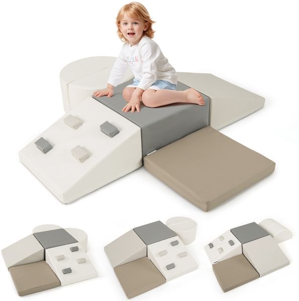 6 TLG. Kinder Schamstoff Bausteine mit Kletterfelsen zum Klettern & Krabbeln Softbausteine Weiß