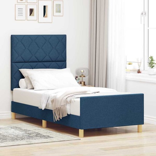 vidaXL Bettgestell mit Kopfteil Blau 100 x 200 cm Stoff 3344787