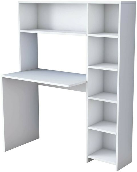 Dmora Schreibtisch Arapaho, Mehrzweckschreibtisch, Bürotisch für PC, Eckschreibtisch, 113x40h142 cm, Weiß
