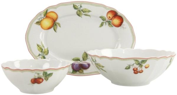 CreaTable 17036 Serviergeschirr Flora Orchard für 1 Personen, Porzellan, weiß/rot (1 Set, 3-teilig)