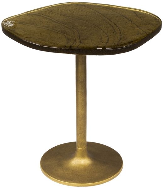 Beistelltisch Klidun Glas und Metall, modern antikgold, gewellte Tischplatte, Größe S