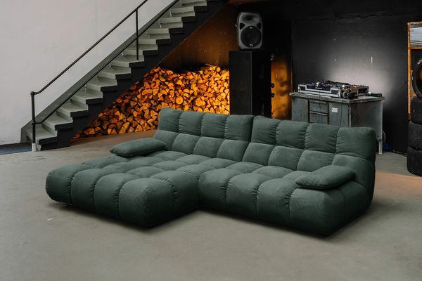 KAWOLA Sofa VIVIEN Ecksofa Feincord grün Longchair links 85 x 178 x 290 cm