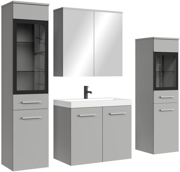 Badplaats Badmöbel Komplettset Mirano 60x35 cm Grau Matt - Badezimmermöbel mit Waschbecken, Spiegelschrank und 2 Badezimmerschränke