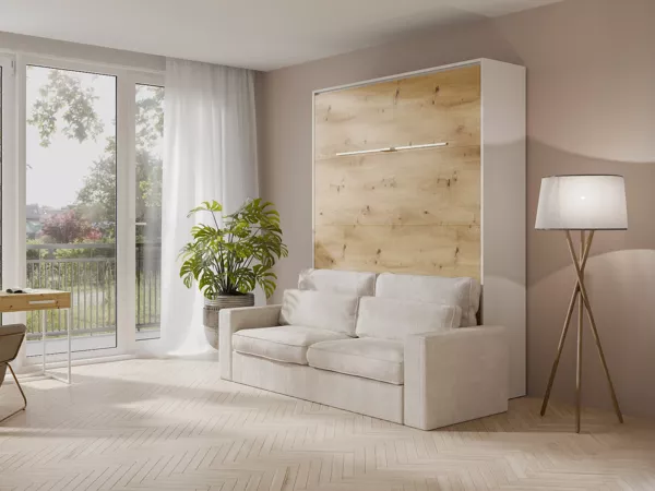 Vente-unique - RAPILI Bett Holz, Platte BeigeWeiß - B 133 cm239,2 cm x H 225,2 cm x L 180 cm