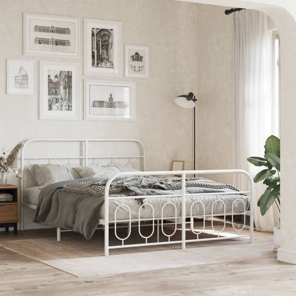 vidaXL Bettgestell mit Kopf- und Fußteil Metall Weiß 140x200 cm 377185