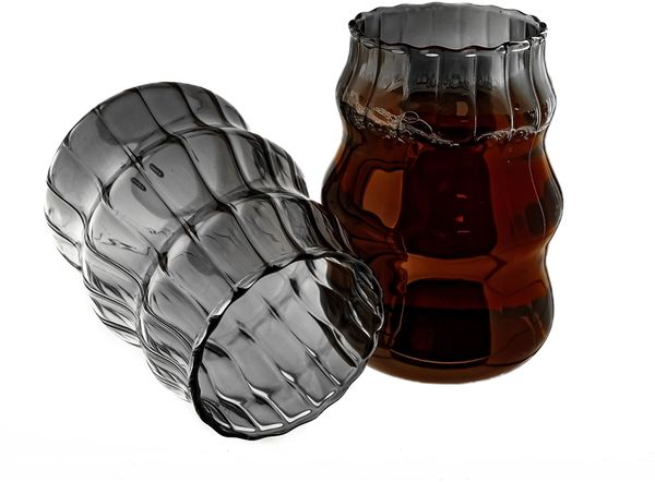 2er Gläser-Set mit Bubble & Riffle Design 500 ml Trinkgläser in Schwarz Hitzebeständig
