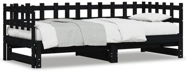 vidaXL Tagesbett Ausziehbar Schwarz 2x(90x190) cm Massivholz Kiefer 840393 Bild 2