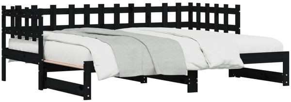 vidaXL Tagesbett Ausziehbar Schwarz 2x(90x190) cm Massivholz Kiefer 840393 Bild 4