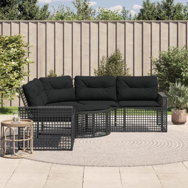 vidaXL Gartensofa in L-Form mit Kissen und Fußbank Schwarz Poly Rattan 365893