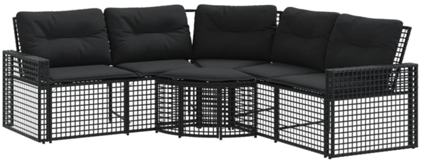 vidaXL Gartensofa in L-Form mit Kissen und Fußbank Schwarz Poly Rattan 365893