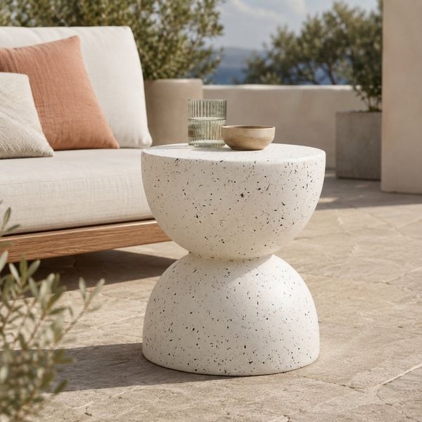 Design Beistelltisch FIBRA 45cm Fieberglass Terrazzo-Look Indoor Outdoor