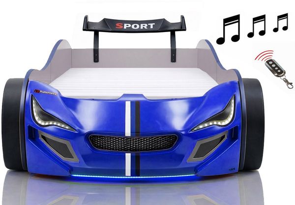 Aileenstore Autobett TURBO GTE (inkl. Zubehör), Kinderbett 90x200, Lattenrost,LED,Unterbodenlicht,Sound,Fernbedienung
