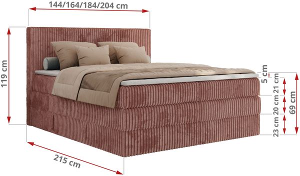 Boxspringbett, Doppelbett mit zwei Bettkästen und Multipocket-Matratze, Cord Bett - TILIANO KING - 180 x 200 cm - Rosa Cord - H4 Bild 6