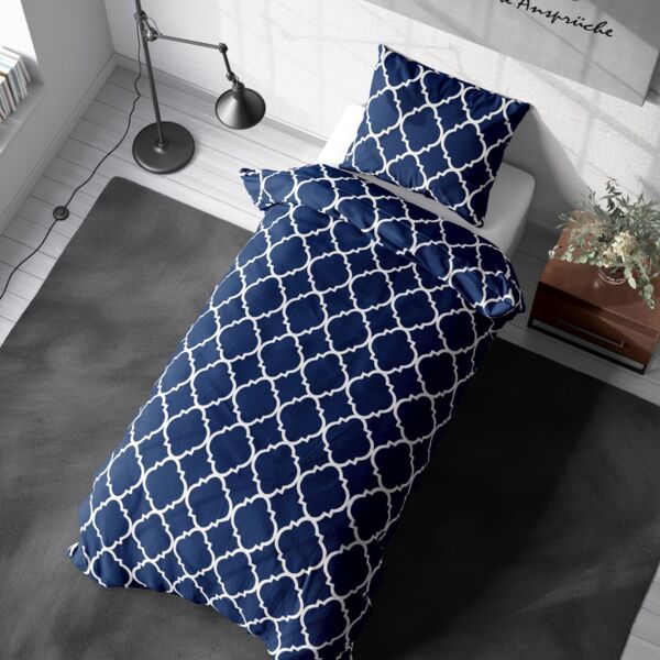 Soma Renforcé Bettwäsche 135x200 cm Bettbezug 135x200 cm Kopfkissenbezug 80x80 cm Maroc blau Bild 1