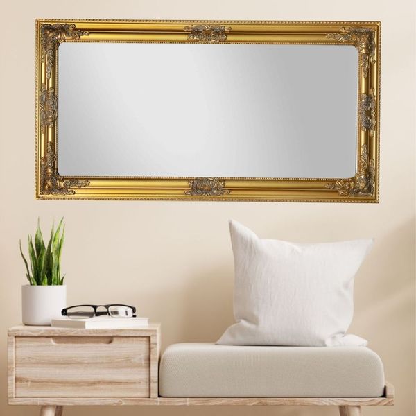 Wandspiegel BESSA gold-antik 130x70cm barock Design Spiegel Holzrahmen Frisierspiegel