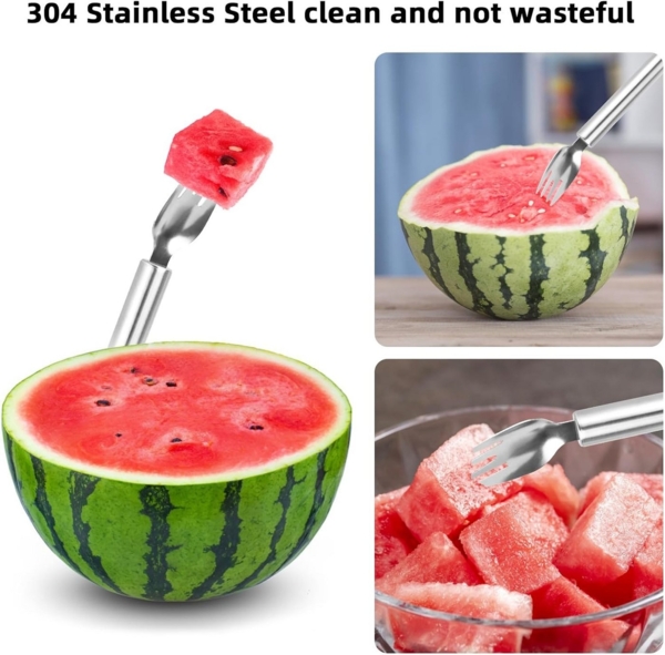 autolock Obstmesser Wassermelonen Schneider,2-in-1 Melonenschneider,Aus Edelstahl, Melonenausstecher Obstmesser Obstgabeln Bild 3