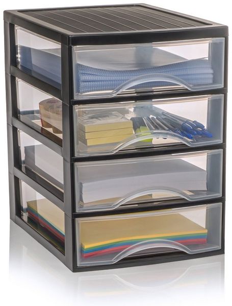 Hausfelder Schubladenbox Schubladenschrank A4 mit 4 Schubladen, Schreibtisch Ordnungssystem, (1-St, A4 mit 4 Schubladen), leicht zu reinigen, BPA-freier Kunststoff, verschiedene Größen