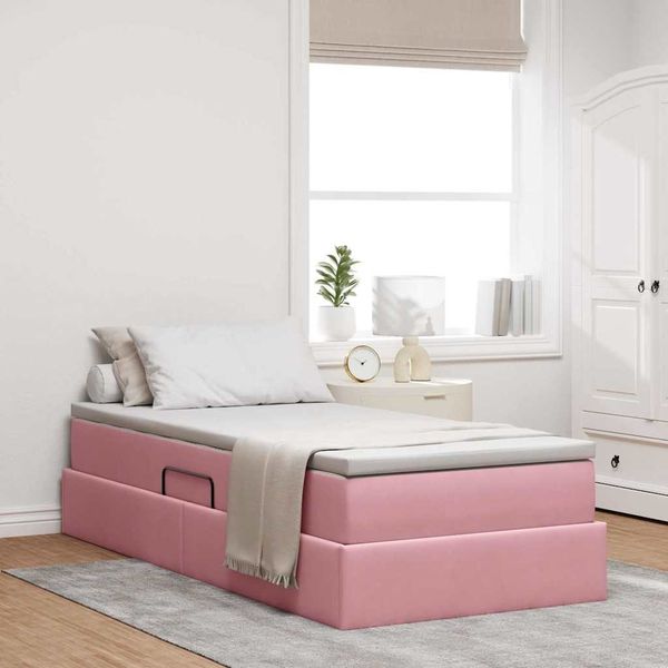 vidaXL Aufbewahrungsbett mit Matratze Rosa 90 x 200 cm Samt 3370280