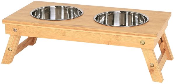 lionto Katzennapfständer aus Bambus, höhenverstellbare Futterstation mit 2 Edelstahlnäpfen, ergonomisch (2×0,7 L)