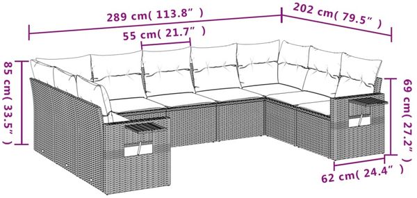 vidaXL 9-tlg. Garten-Sofagarnitur mit Kissen Grau Poly Rattan 3220599 Bild 7