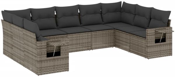 vidaXL 9-tlg. Garten-Sofagarnitur mit Kissen Grau Poly Rattan 3220599 Bild 2