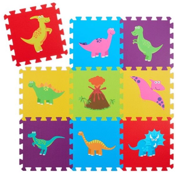 Relaxdays Puzzlematte Dinosaurier bunt