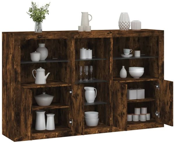 vidaXL Sideboard mit LED-Leuchten Räuchereiche 162x37x100 cm 3209174