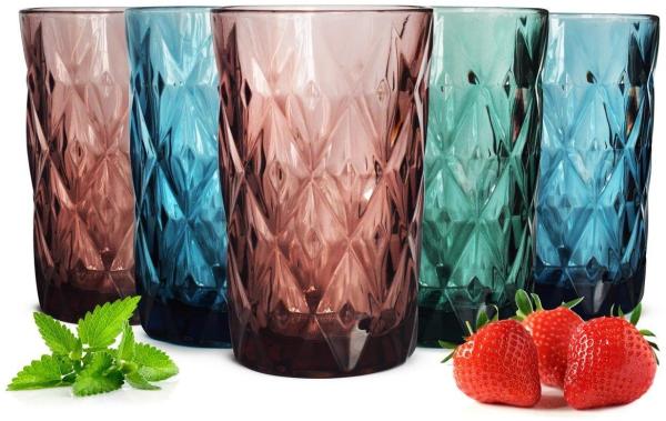 6 Bunte Trinkgläser 350ml Wassergläser Saftgläser Longdrinkgläser Cocktailgläser