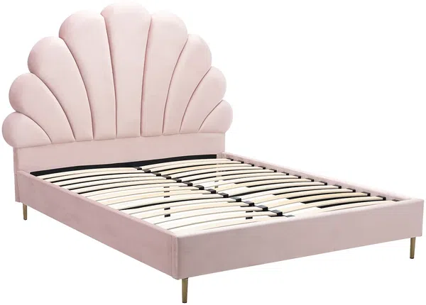 Vente-unique - LIVAYA Bett SamtStoff Puderrosa - B 205 cm x H 140 cm x L 166 cm Bild 3