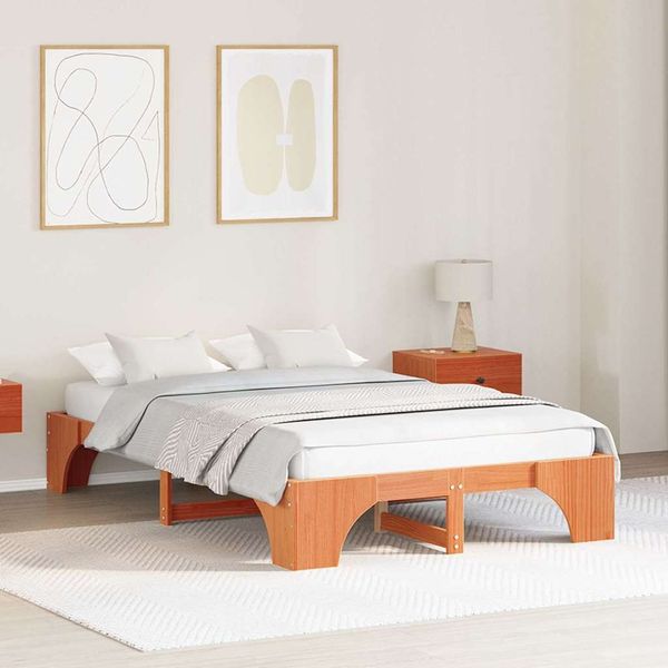 vidaXL Bettrahmen Wachsbraun 140 x 190 cm Massives Kiefernholz 872952