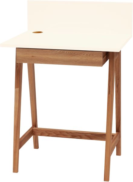 Ragaba Schreibtisch mit Schublade und Rückwand, MDF & Massives Eschenholz, 65x50 cm, Perl Weiß, Eichenbeize