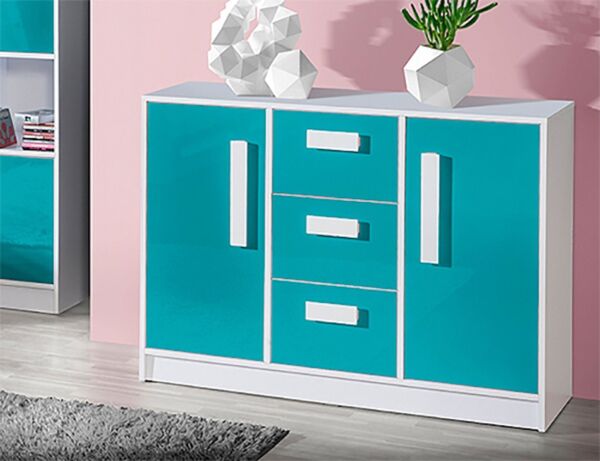 Sideboard ""Guliver"" Kommode 120cm Frontfarbe und Farbe der Griffe türkis glänzend
