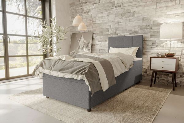 99rooms Kira Mini Boxspringbett Strukturstoff NEVE Anthrazit 120x200 cm