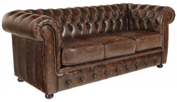 Dreisitzer-Sofa Chesterfield Liverpool aus echtem Rindsleder Whisky