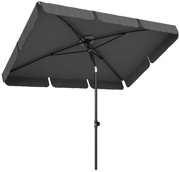 Outsunny Sonnenschirm rechteckig Balkonschirm mit 3-facher Neigung 8 Streben, LxB: 183x122 cm, rechteckig Balkonschirm, Strandschirm, für Strand Balkon Garten, 183 x 122 x 222 cm, Dunkelgrau