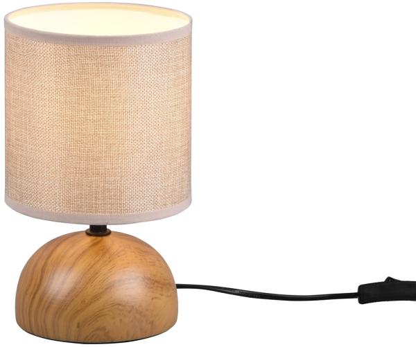 Kleine LED Tischleuchte Keramik in Holzoptik Stoffschirm Beige, Höhe 23cm Bild 2