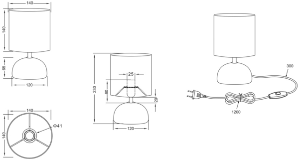 Kleine LED Tischleuchte Keramik in Holzoptik Stoffschirm Beige, Höhe 23cm Bild 8